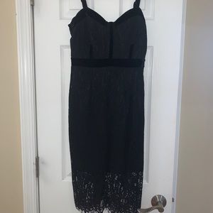 AQUA velvet and lace midi dress